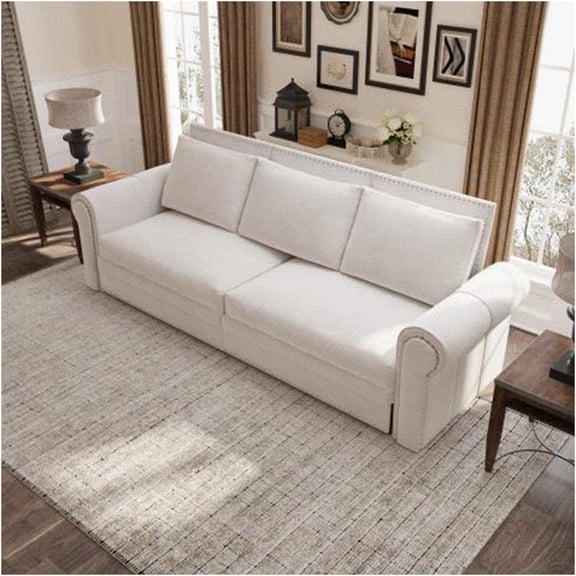 JERFIT 3-in-1 Chesterfield Convertible Sleeper Sofa Bed, Velvet Upholstery with Nailhead Trim, Rolled Arms, for Living Room, Office, Beige