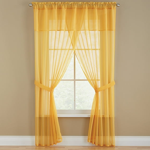 BrylaneHome BH Studio Sheer Voile 5 Piece One-Rod Curtain Set
