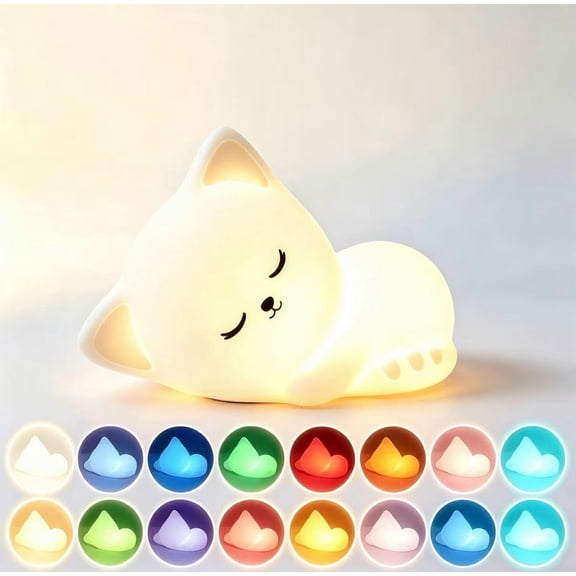 Cat Night Light - 16 Colors Dimmable Silicone Rechargeable Lamp for Bedroom and Desk Decor