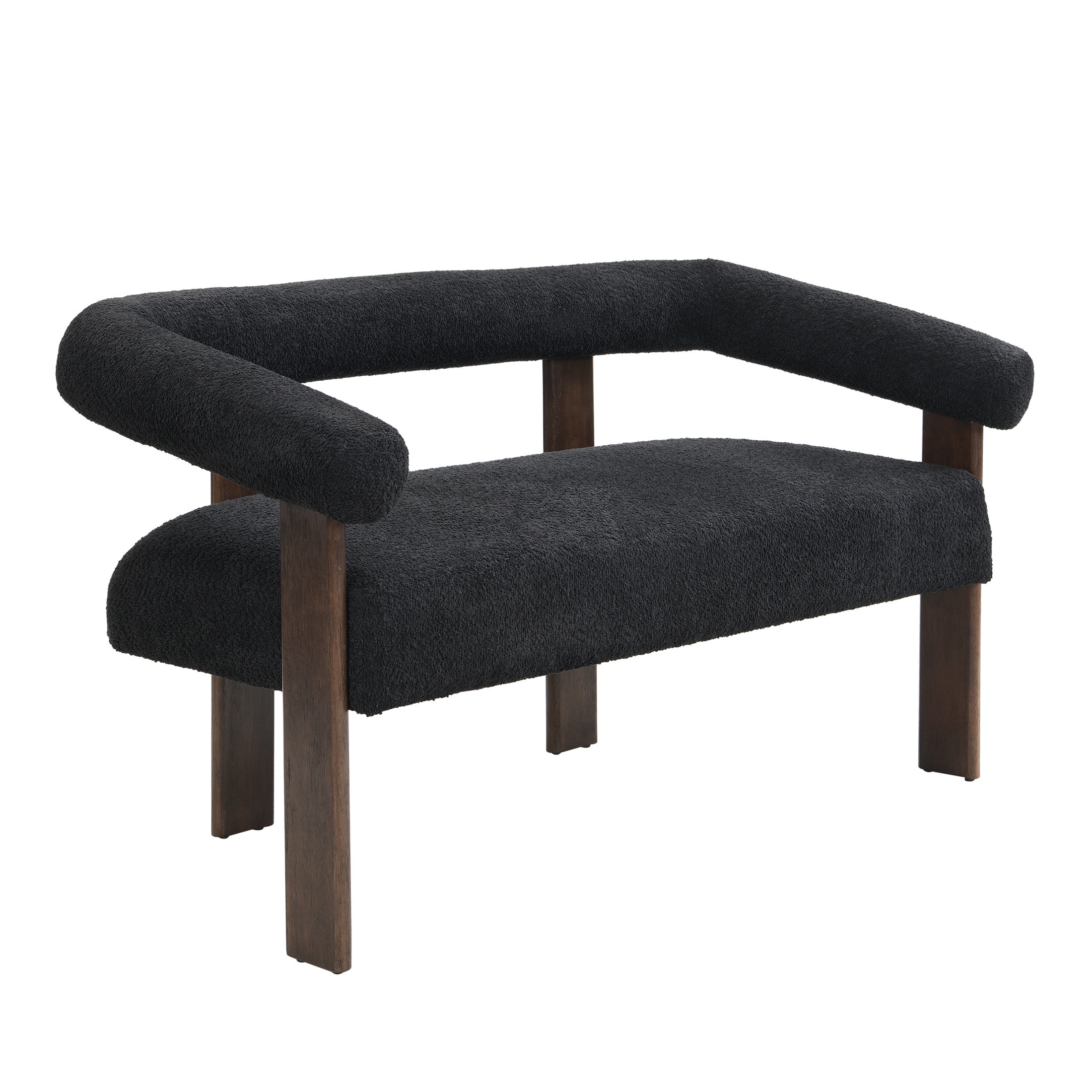 Christopher Knight Home 53" Curved Arm Upholstery Loveseat, Wood Frame, Modern Accent Sofa, Black+Brown