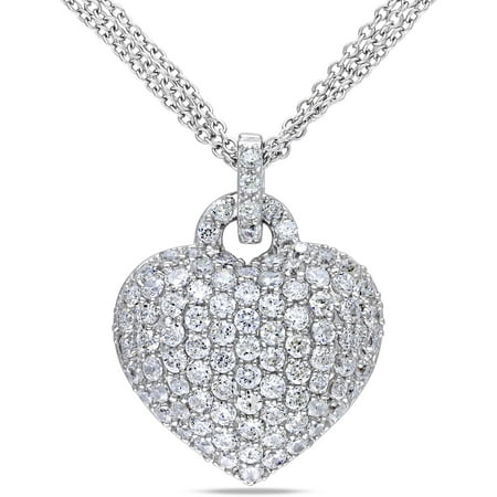 Miabella 3-1/2 Carat T.G.W. Created White Sapphire Sterling Silver Heart Pendant, 17"