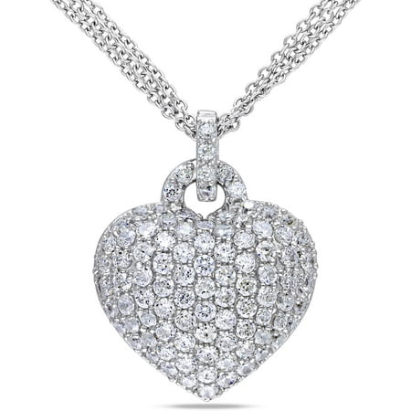 Miabella 3-1/2 Carat T.G.W. Created White Sapphire Sterling Silver Heart Pendant, 17