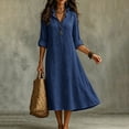 thumbnail image 5 of Guieoi Plus Size Solid-Color Embroidered Dress,Womens Dresses Blue XXL, 5 of 6