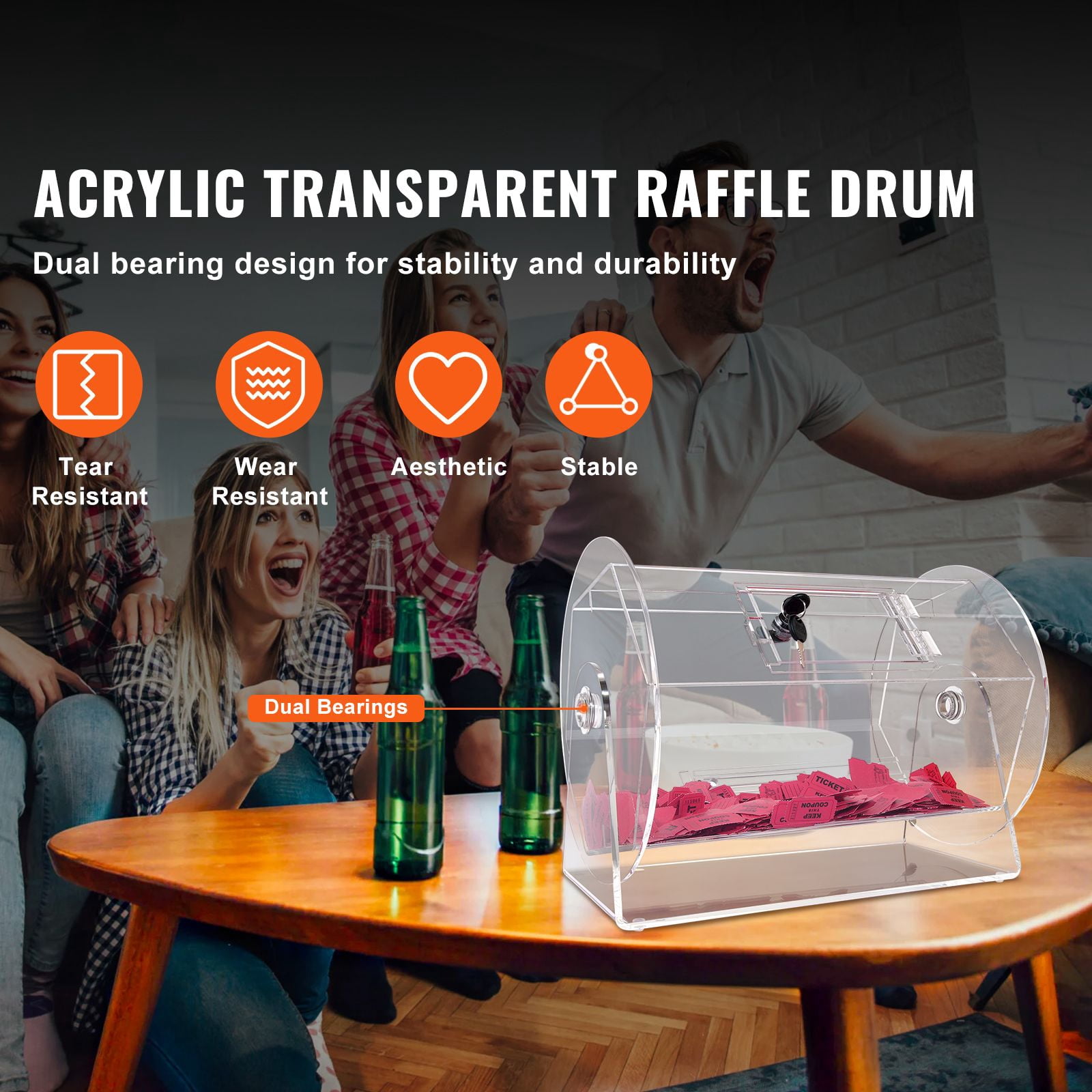 Acrylic Raffle Drum,Professional Raffle Ticket Spinning Cage with 2 Keys, Transparent Lottery Spinning Drawing, Holds 5000 Tickets or 200 Raffle Balls, Raffle Ticket Box for Lottery Games Bingo