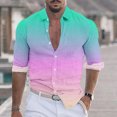 thumbnail image 2 of BiZtdJrK Mens Long Sleeve Dress Shirts Gradient Color Casual Button Down Shirts Big and Tall Lightweight Beach Shirt Wedding Party Prom Shirts 90 Percent off Clearance Pink S, 2 of 6
