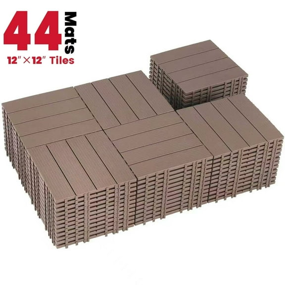 ARVAKOR 44 Pack Plastic Interlocking Deck Tiles, 12"x12" Waterproof Outdoor Flooring All Weather Use, Patio Floor Decking Tiles for Porch Poolside Backyard Concrete, Dark Brown