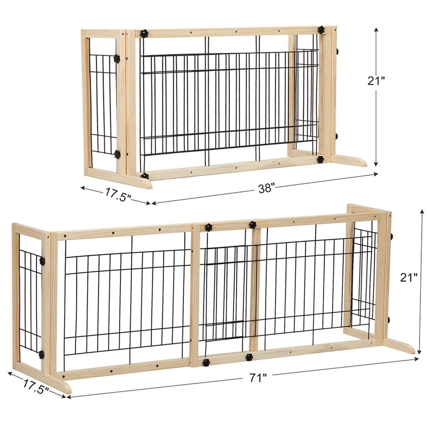 Pefilos 70" Wide Freestanding Pet Dog Gate for Dogs, 40"-70" Adjustable Wood Dog Fence, Beige