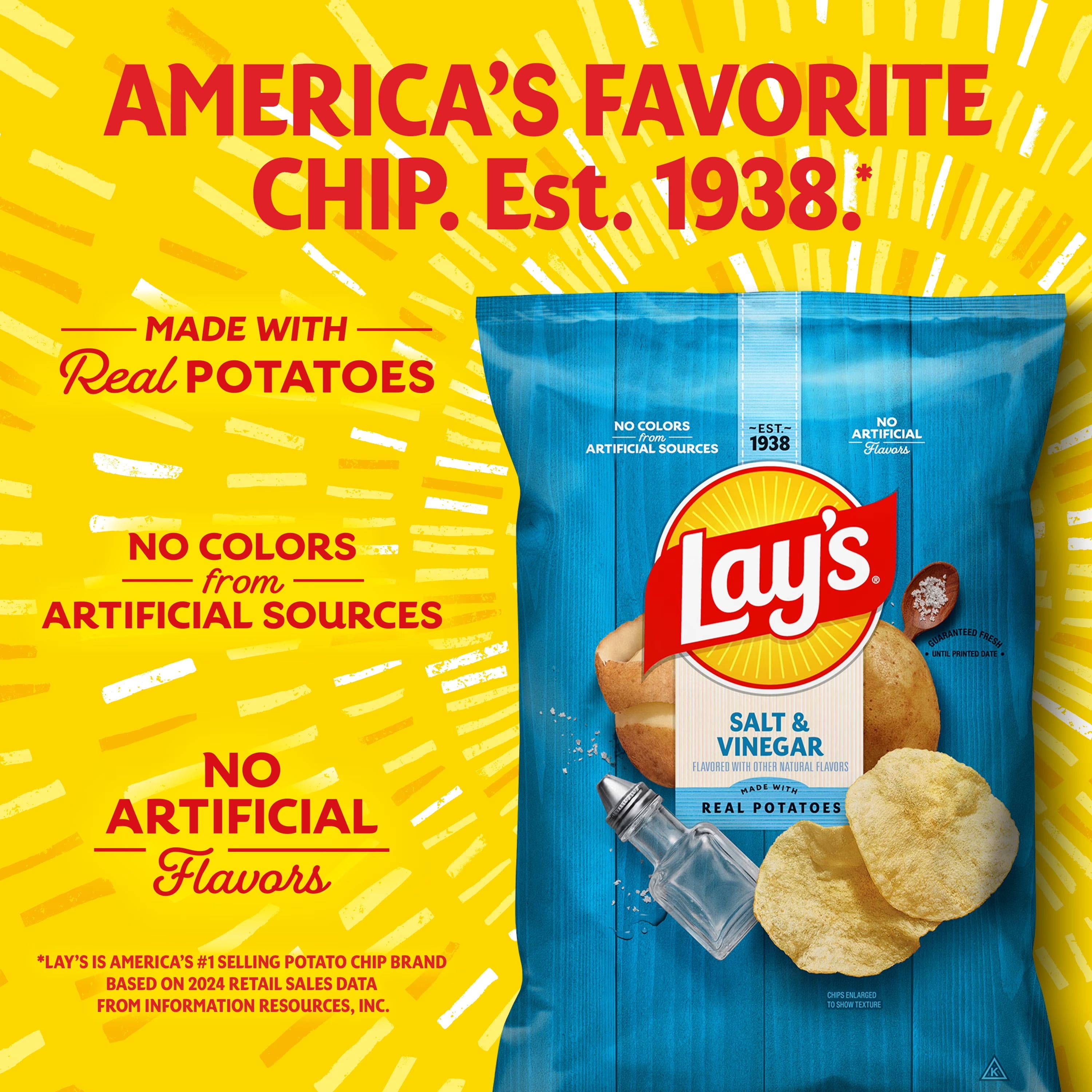 Lay's Potato Chips Salt & Vinegar Flavored Snack Chips, 1 oz Bags, 40 Count Multipack