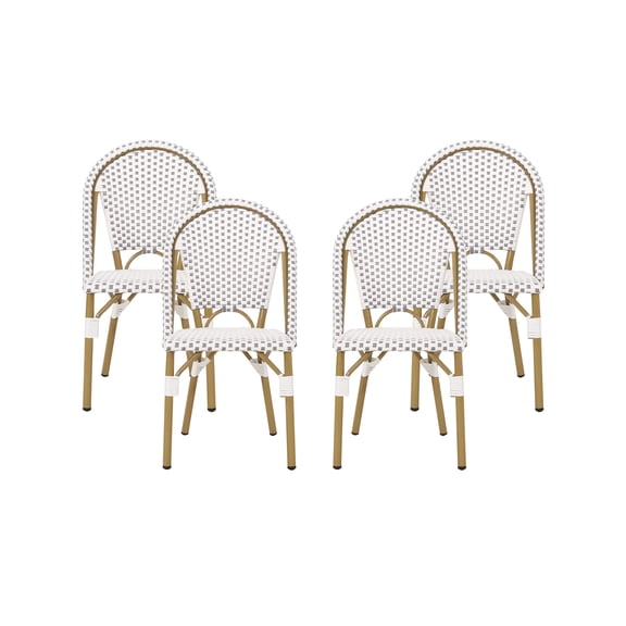 GDF Studio Brandy Outdoor French Bistro Chairs, Set of 4, Gray, White, and Bamboo Finish