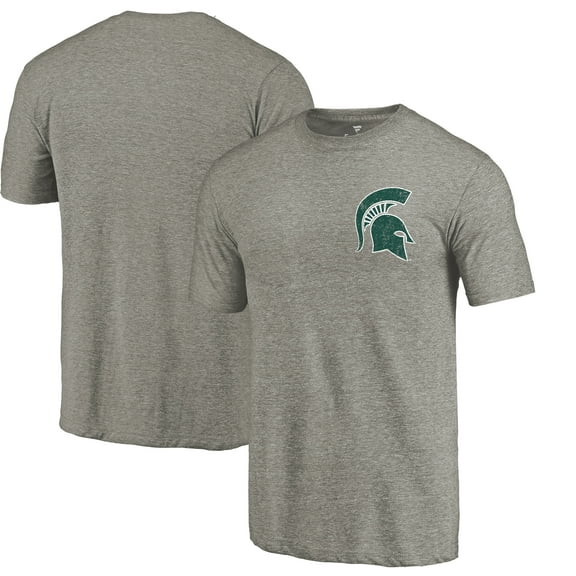 Men's Gray Heather Michigan State Spartans Left Chest Distressed Logo Tri-Blend T-Shirt
