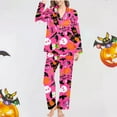thumbnail image 7 of Womens Halloween Pajamas Theme Full Printed 2 Pc Long Sleeve Pocket Button Down Lapel Shirts Loose Casual Pants Soft Fall Winter Silk Nightwear Cute Comfy Loungewear Sets Woman Hot Pink L, 7 of 7