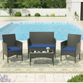 thumbnail image 1 of Kullavik 4-Piece Outdoor Patio Furniture Set, All-Weather PE Wicker Sofa Set with Cushions and Tempered Glass Coffee Table, Patio Set for Backyard, Lawn, Poolside,Navy Blue, 1 of 1