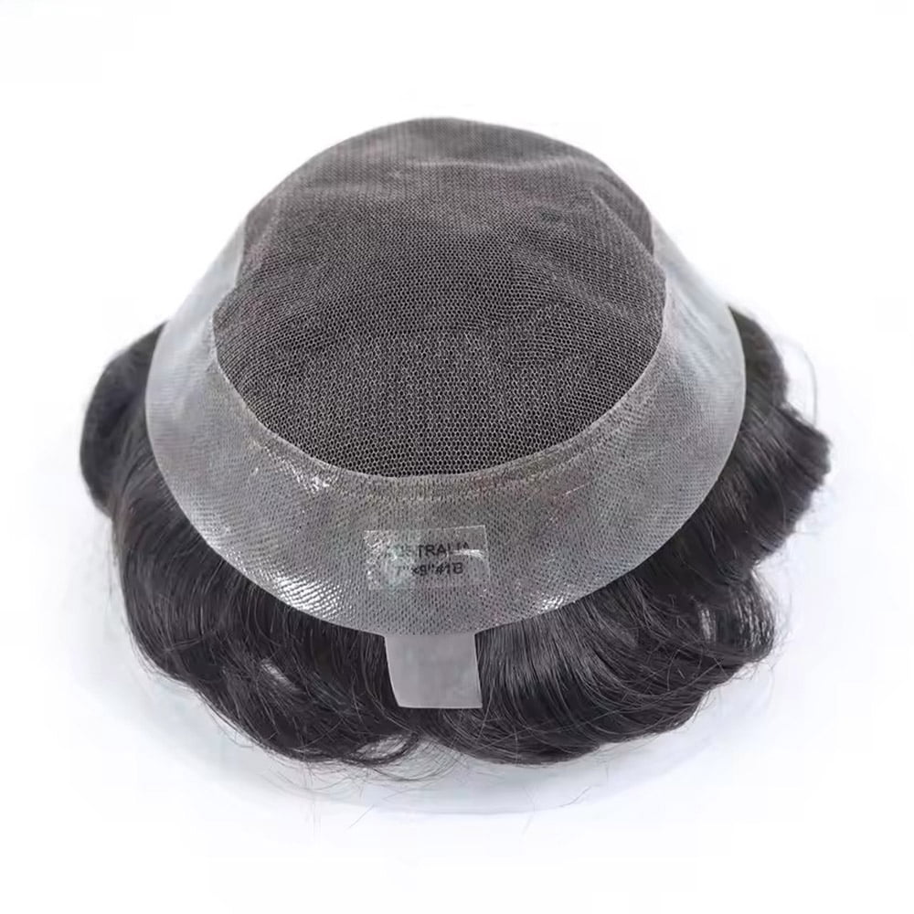100% Human Hair Mens Lace with PU Toupee for Men Wig Replacement System Male Wig Hairpiece Australia Base 7x9inch
