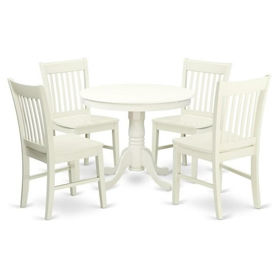 Pemberly Row Antique 5-piece Kitchen Table and Chair Set in Linen White