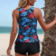 thumbnail image 5 of KIHOUT Women's Split Conservative Tankini Swimsuit Round Neck Tropical Print Top Solid High-Waisted Trunks Removable Padded No Underwire for Beach Pool Summer, 5 of 5