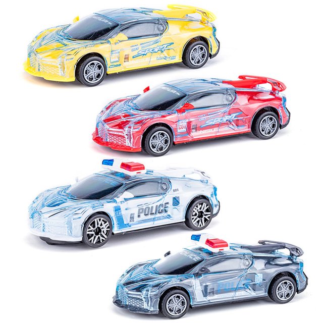 Crystal LED Light Police Car Toys Plastic Racing Cars with Light and Music Kids Educational Toys Sports Car Model Toys