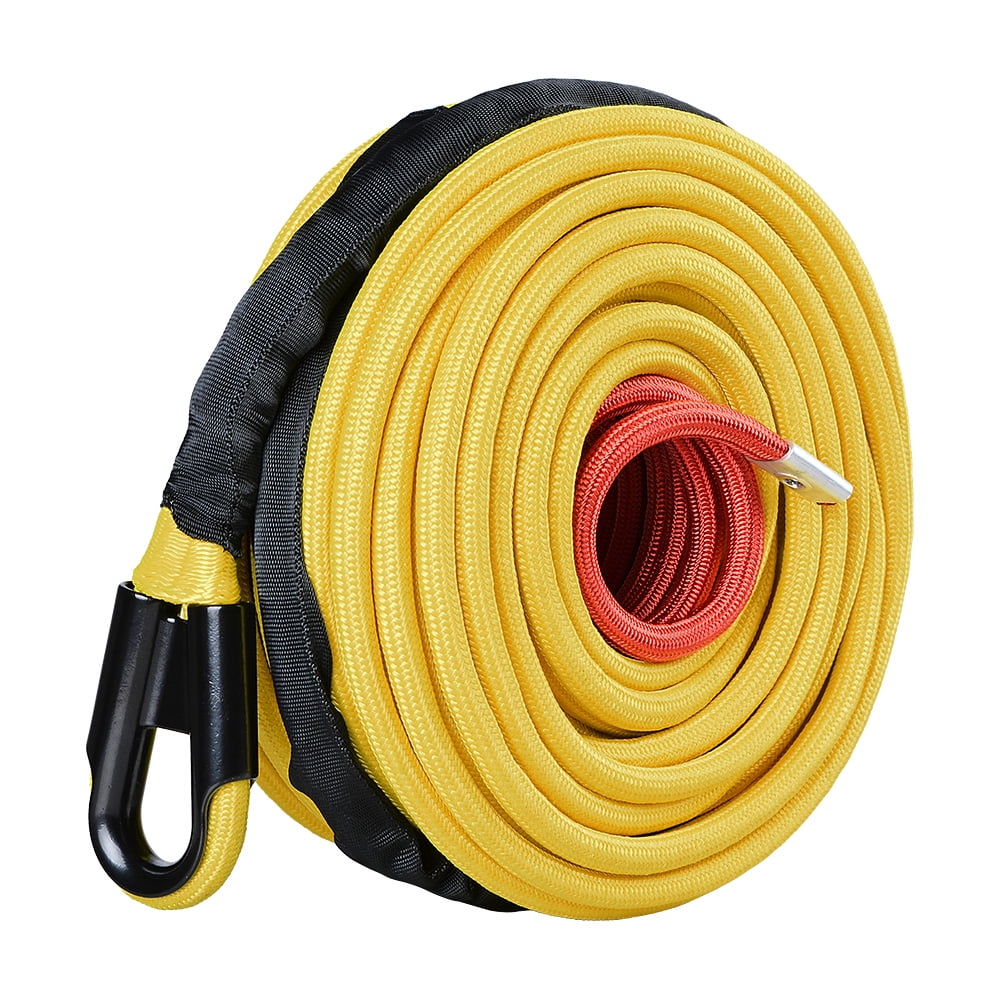 Astra Depot 95ft x 3/8 Winch Rope Protective Sleeve 20,500lbs w/Yellow Hook for Jeep SUV ATV UTV KFI Pickup Truck Boat