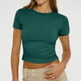 thumbnail image 2 of LISTHA Womens Summer Crop Tops Short Sleeve Going Out Tight Crew Neck Shirt Workout Summer Slim Fit Tees Dark Green 2XL, 2 of 7