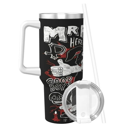 

Mr Pickles Print Thermos Insulated Stainless Steel Hot/Cold Coffee Cup 40oz Ice Bully With Handle