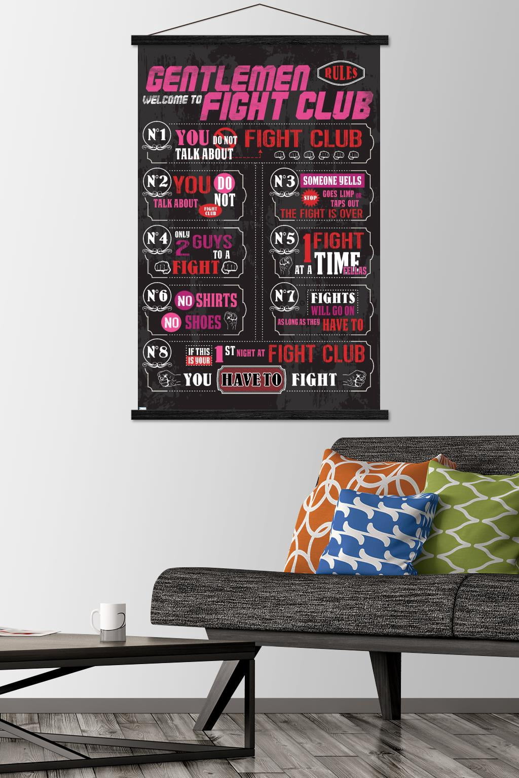 Fight Club - Rules Wall Poster with Wooden Magnetic Frame, 22.375" x 34"