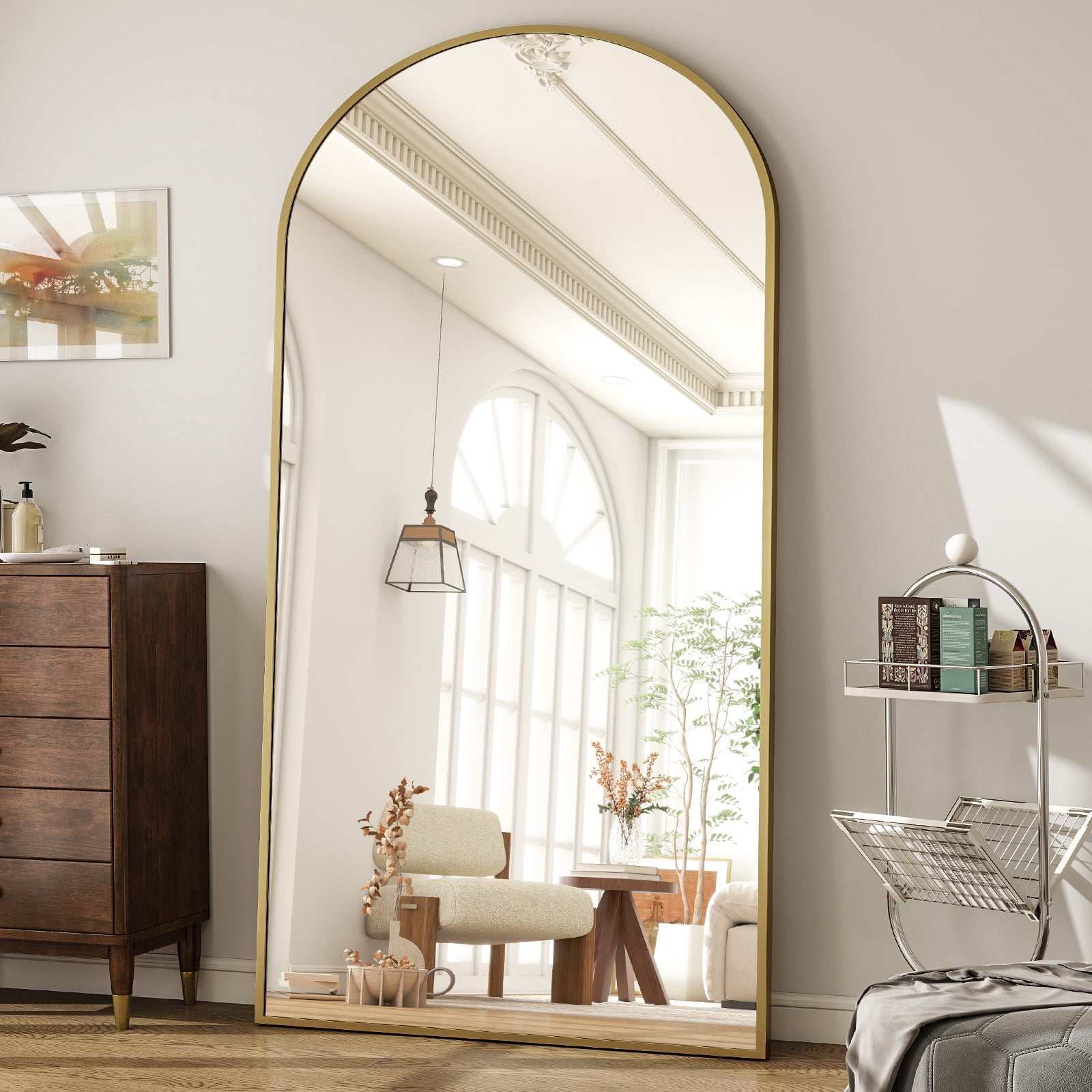 Puremirror 77"x38" Arched Floor Mirror Full Length Free-standing Mirror with Aluminum Alloy Frame, Gold