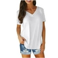thumbnail image 2 of OKBOP Ladies Tops Plus Size White Short Sleeve Solid V-Neck T-Shirts Womens T Shirts, 2 of 6
