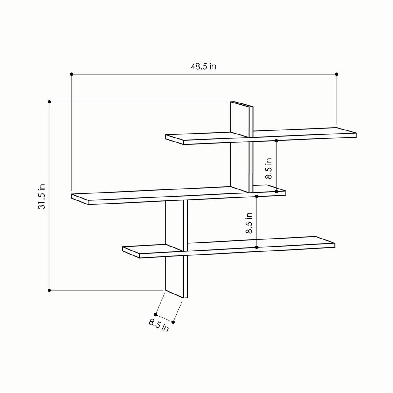 Ada Home Decor Furniture 48.5" 3 Tier Mustard Webster Modern Wall Shelf
