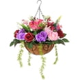 thumbnail image 4 of Artificial Faux Hanging Flowers Plants in Basket for Outdoor Spring Decoration, Fully Assembled Fake Mix Colorful Silk Rose Peony Arrangement Planter for Home Outside Porch Patio Balcony, 4 of 7