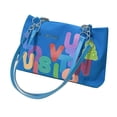 thumbnail image 4 of Canvas Shoulder Bag Fashionable Letter Design Large Capacity Women Shoulder Bag Handbag Blue Free Size, 4 of 8
