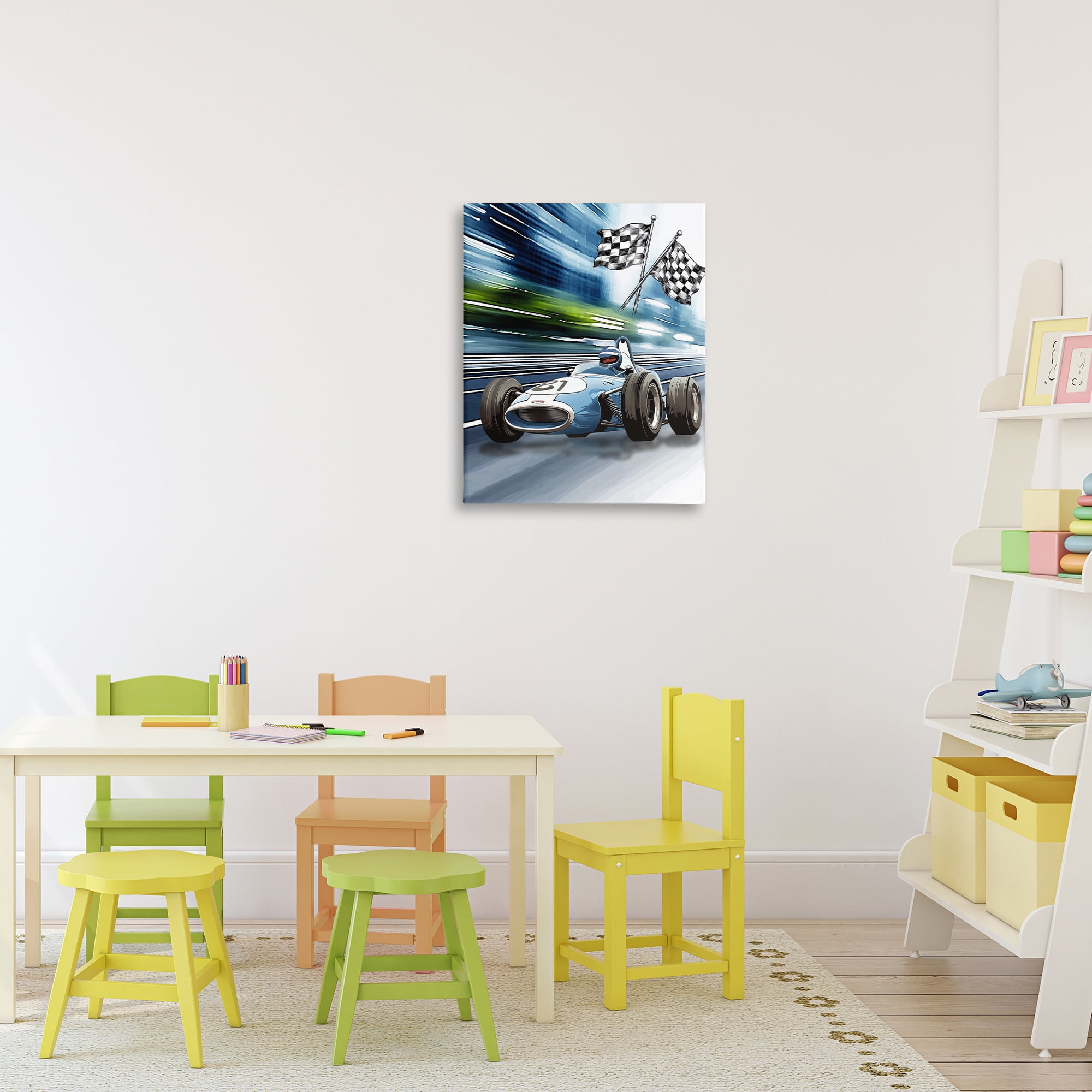 Stupell Industries Speedy Racecar with Flags Canvas Wall Art, design by Christine Simpson Art
