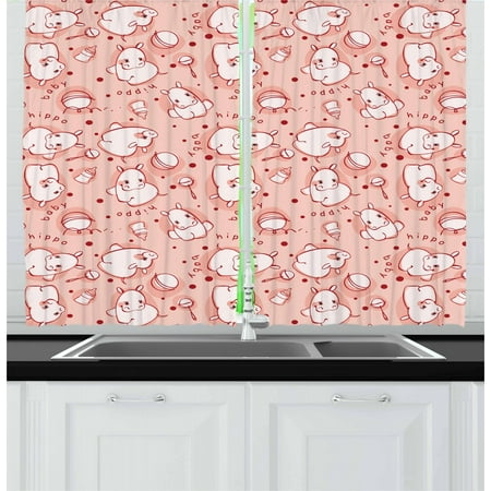 Kids Curtains 2 Panels Set Cute Baby Hippo Pattern Lovely Wild