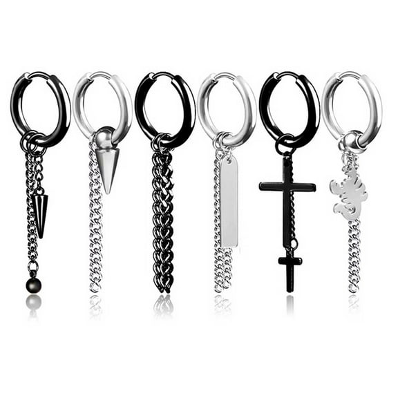 Jiaroswwei 1Pc Hoop Earring Cool Unisex Stainless steel Long Chain Ear Clip for Club