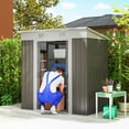 thumbnail image 2 of Patio Furniture Sets Outsunny 6' x 4' Metal Lean to Garden Shed, Outdoor Storage Shed, Garden Tool House with Double Sliding Doors, 2 Air Vents for Backyard, Patio, Lawn, Gray,Outdoor Dining Sets, 2 of 9