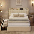 thumbnail image 3 of PIONEERWORKS Queen Bed Frame with Storage Headboard, Boucle Upholstered Platform Bed with Bookcase & 2 Drawers, No Box Spring Needed, Easy Assembly, Beige White, 3 of 11