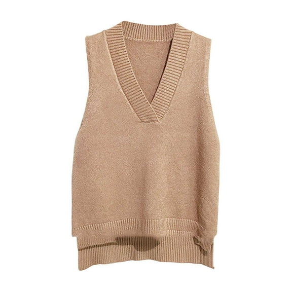 Oversized Sweater Vest Women Chic Casual Top for Work Clothes Women's And Winter V Neck Knitted Vest Loose All Matching Sweater Vest Solid Color Vest Sleeveless Sweater Vest