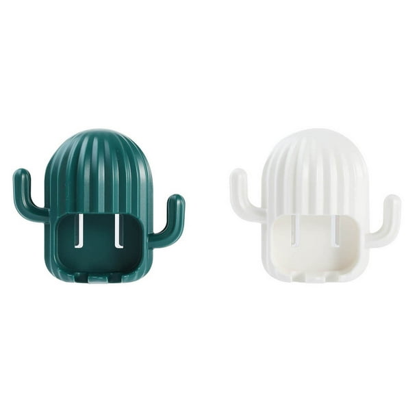 Xihbxyly Portacepillos de Dientes de Pared con Diseño de Cactus, Adhesivo Sin Perforaciones, Organizador Multiusos para Baño, Ahorra Espacio, Fácil Instalación, Juego de 2 Piezas, 11 X 9,5 X 4 Cm
