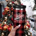 thumbnail image 2 of 30oz Christmas Tumbler with Handle and Straw, Stainless Steel Vacuum Insulated Flip Straw 30 oz Buffalo Coffee Tumbler, Spill Proof Travel Mug, Merry Christmas Decor Gifts for Women, 2 of 6