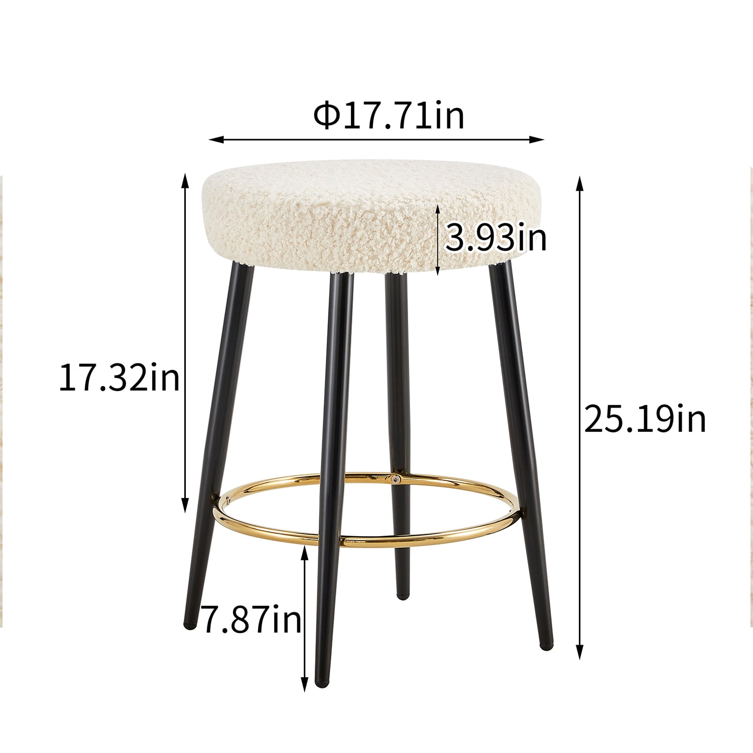 Demi Bonn 25" Counter Height Bar Stools Set of 2, PU Leather Upholstered Barstools, Kitchen Island Countertop Chairs for Dining Room, White