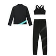 thumbnail image 4 of Haitryli Figure Ice Skating Dance Set for Girls Kids Sparkly Star Jacket with Crop Top  and Sports Pants Leggings Blue Green 9-10, 4 of 5