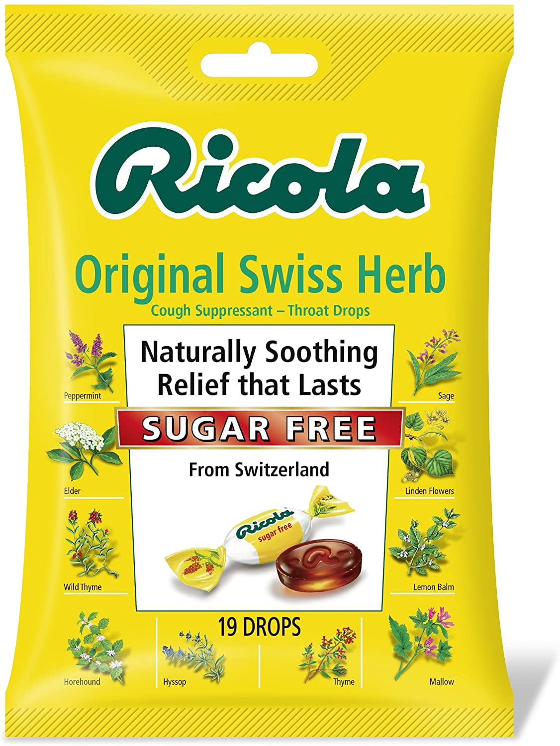 Ricola Sugar Free Swiss Herb Cough Drops, Original, 19 Count