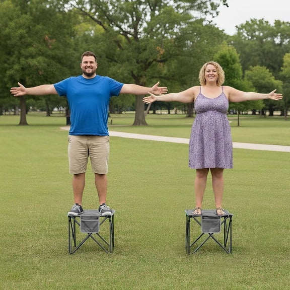 Folding Camping Stool, 18.1 Inch Oversized Foot Rest 400 Lbs Heavy Duty Portable Padded Stools Seat Anti-Slip Foots & Carry Strap for Fishing Outdoor Lawn Travel (Grey)