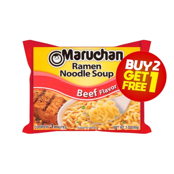 (Buy 2 Get 1 Free) Maruchan Ramen Noodle Soup, Beef Flavor, 3 oz