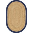 thumbnail image 1 of Unique Loom Braided Jute Collection Hand Woven Fibers Oval Rug, 5 x 8 Feet, Natural/Navy Blue, 1 of 2