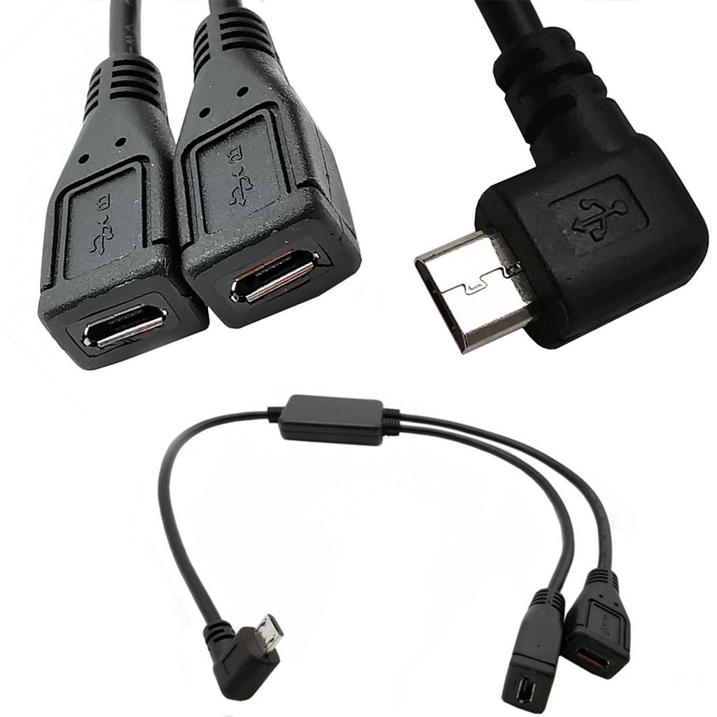 Micro 5 Pin Male to 2Female Y Splitter Cable Left Right Angle Charger 2 in 1 Charging Data Cord Middle 30cm - Walmart.com