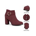 thumbnail image 3 of BLISSFUL STEP Women's Ankle Boots Chunky Block Heel Round Toe Heart Buckle Faux Suede Boots Burgundy 9.5, 3 of 7