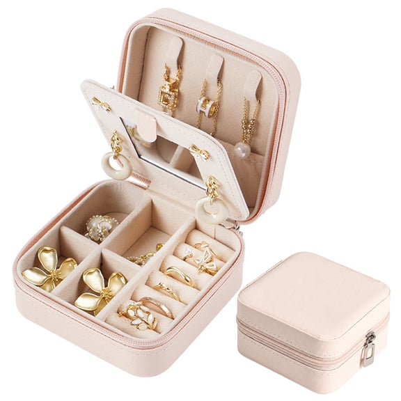 BN-LINK Travel Jewelry Case, Portable Jewelry Box with Mirror for Women Girl, Mini Travel Jewelry Organizer for Rings, Earrings, Necklaces, Pink