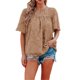 thumbnail image 1 of VISgogo, camisetas de gasa de verano para mujer, camisetas de manga corta acampanadas informales holgadas de encaje de Color sólido, ropa de calle para el día a día VISgogo  moda, 1 of 4