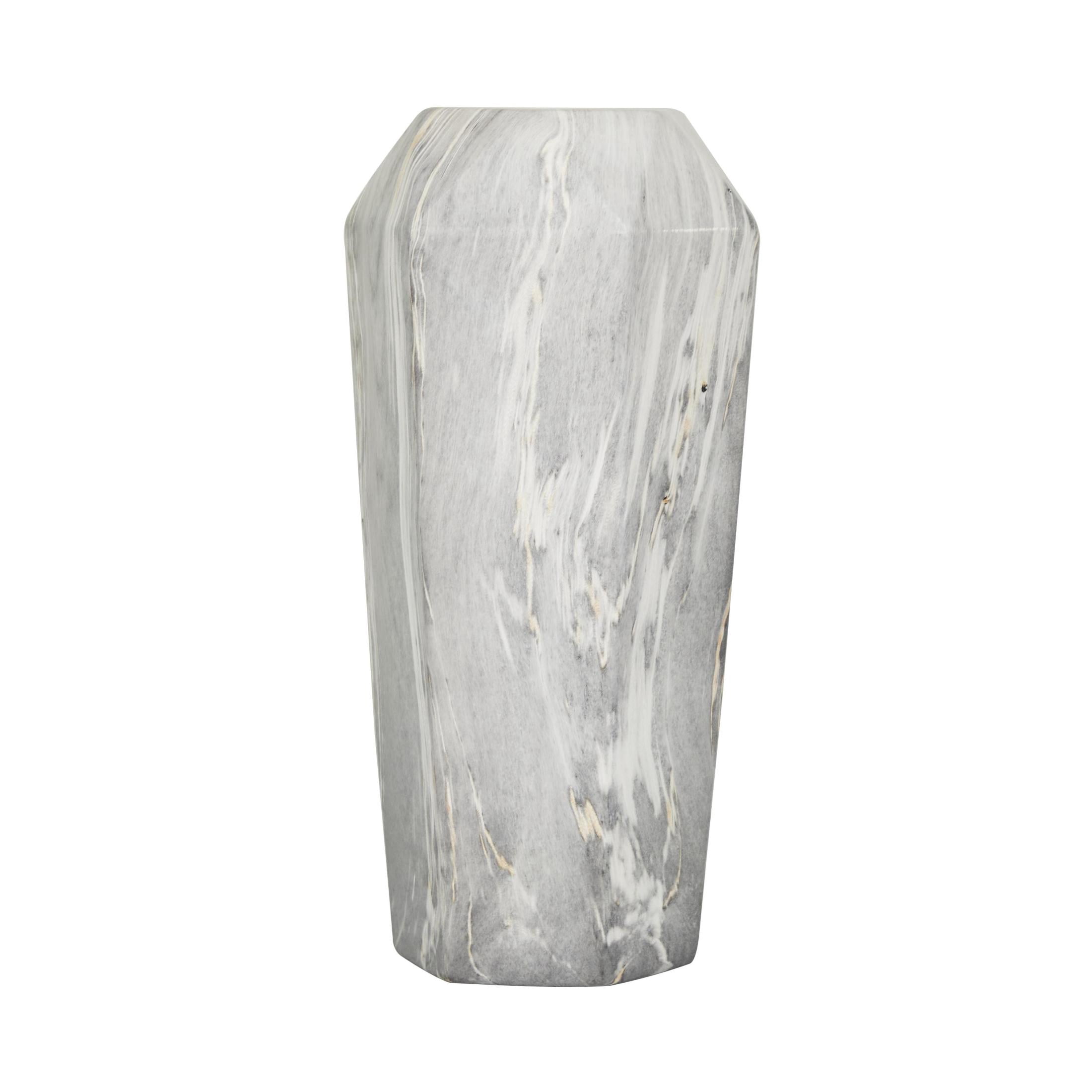 DecMode 14" Faux Marble Black Ceramic Vase