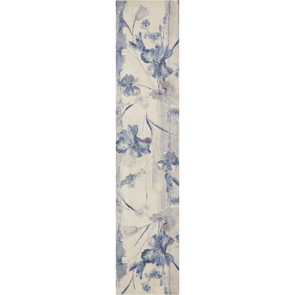Nourison Somerset Floral Ivory/Blue 2'3" x 10' Area Rug, (2x10)
