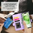 thumbnail image 5 of Compatible with iPhone 15 Wallet Case, Classic PU Leather Flip Folio Case with Card Holders Kickstand [Shockproof TPU Inner Shell] Phone Cover for iPhone 15, Purple, 5 of 7